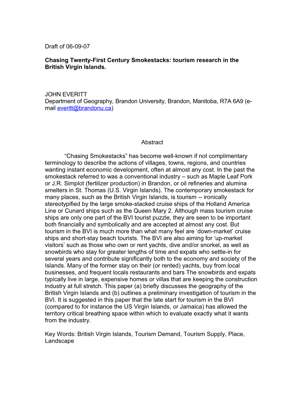 Chasing Twenty-First Century Smokestacks: Tourism Research in the British Virgin Islands