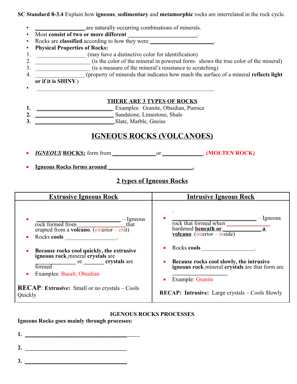 GUIDED NOTES IGNEOUS ROCKS Name ______ Date ______