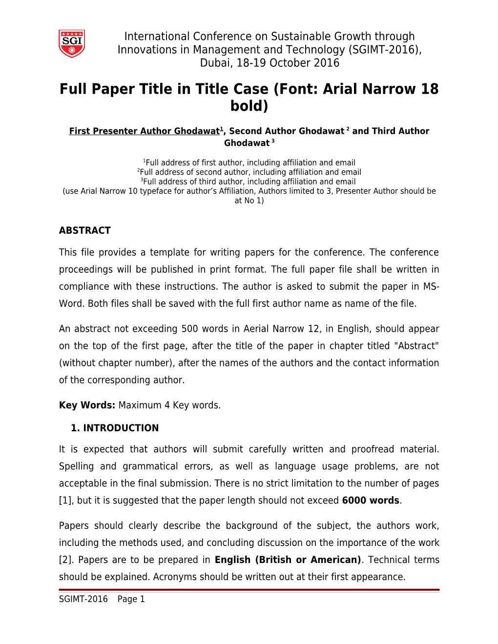 Full Paper Title in Title Case (Font: Arial Narrow 18 Bold)