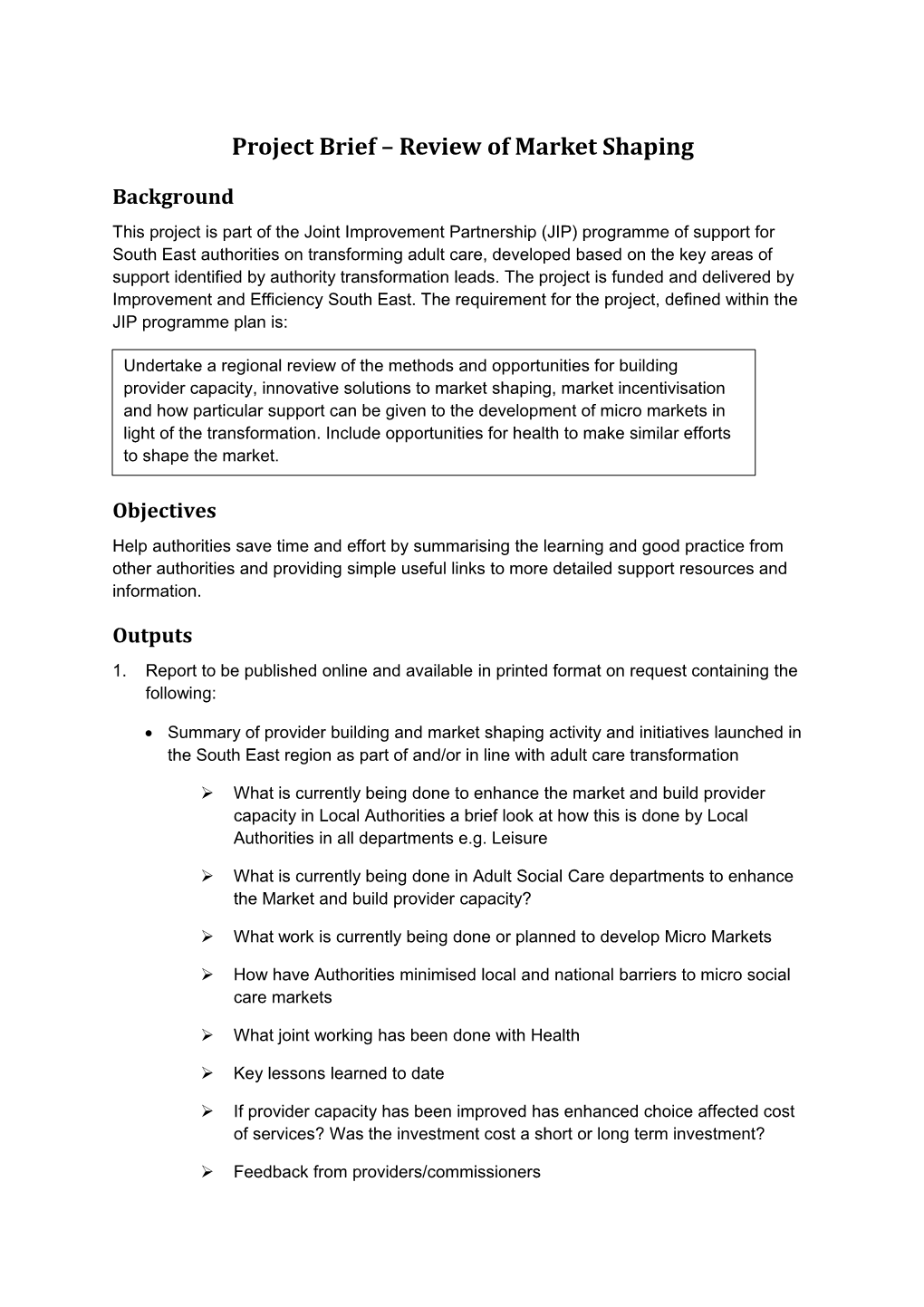 Project Brief Review of Market Shaping