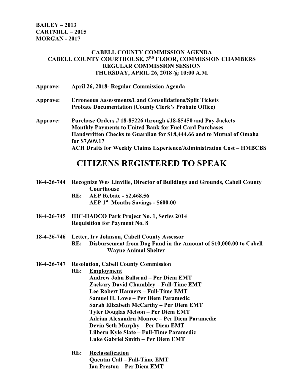 Cabell County Commission Agenda