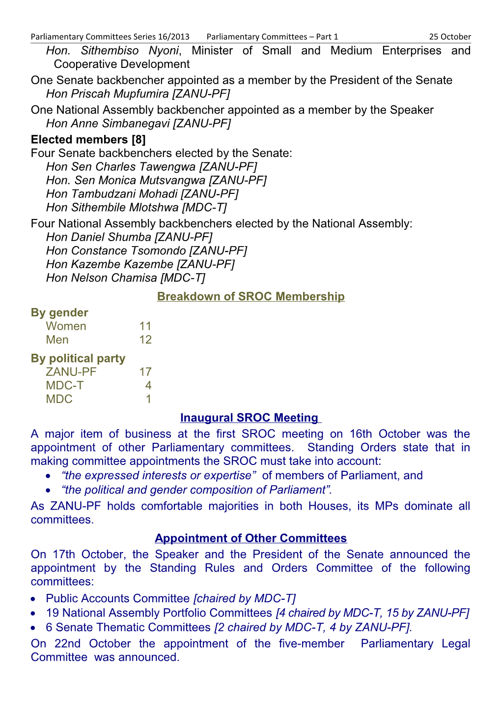 Parliamentary Committees Series 16/2013