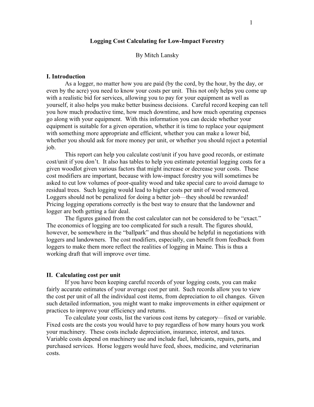 Logging Cost Calculating for Low-Impact Forestry