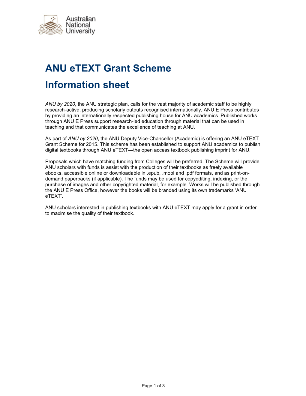 ANU Etext Grant Scheme