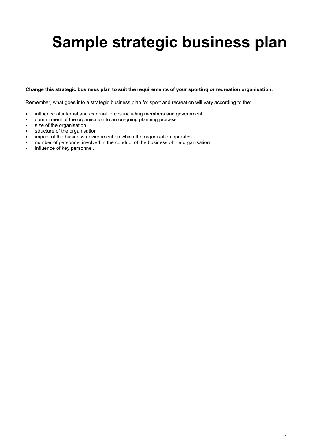 Sample Strategic Business Plan