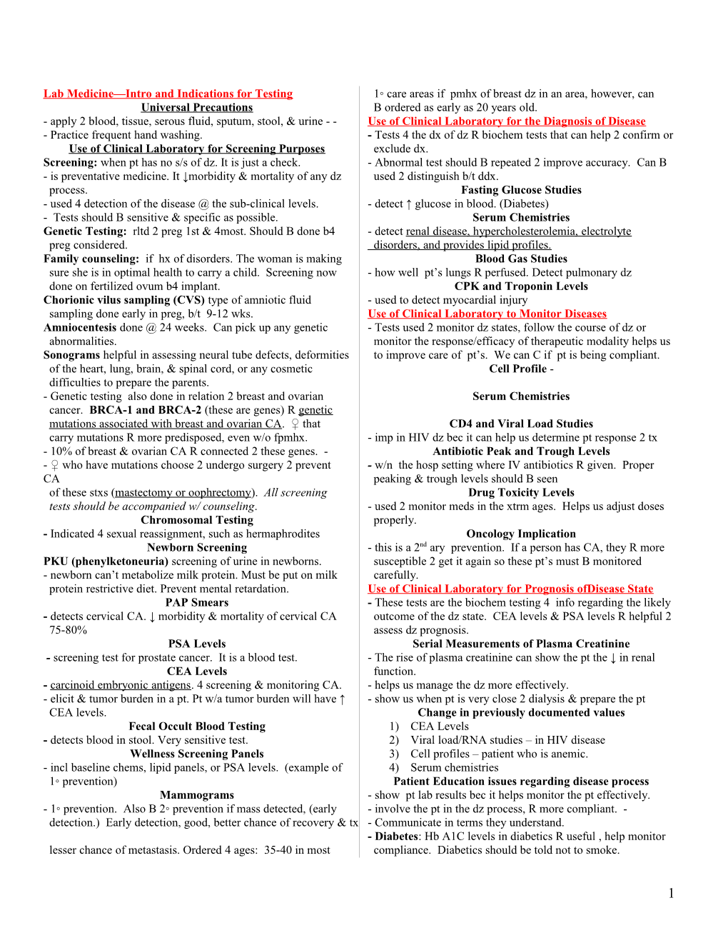 Lab Medicine Intro and Indications for Testing