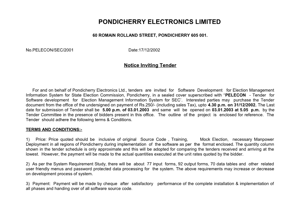Pondicherry Electronics Limited
