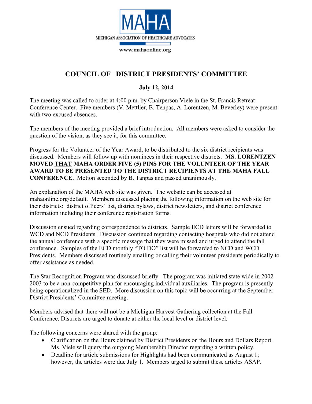 Council of District Presidents S Committee