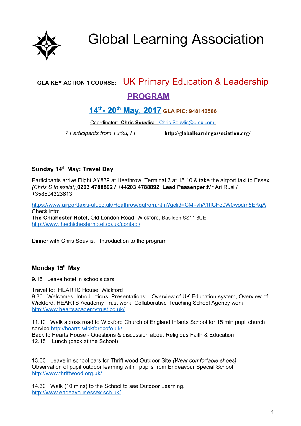 GLA KEY ACTION 1 COURSE: UK Primary Education & Leadership