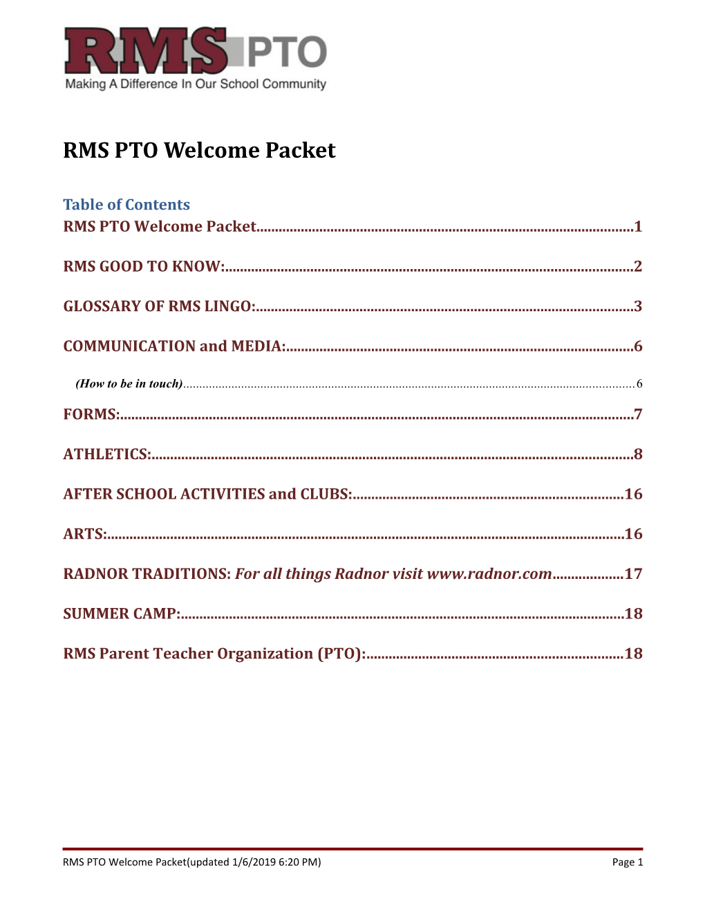RMS PTO Welcome Packet