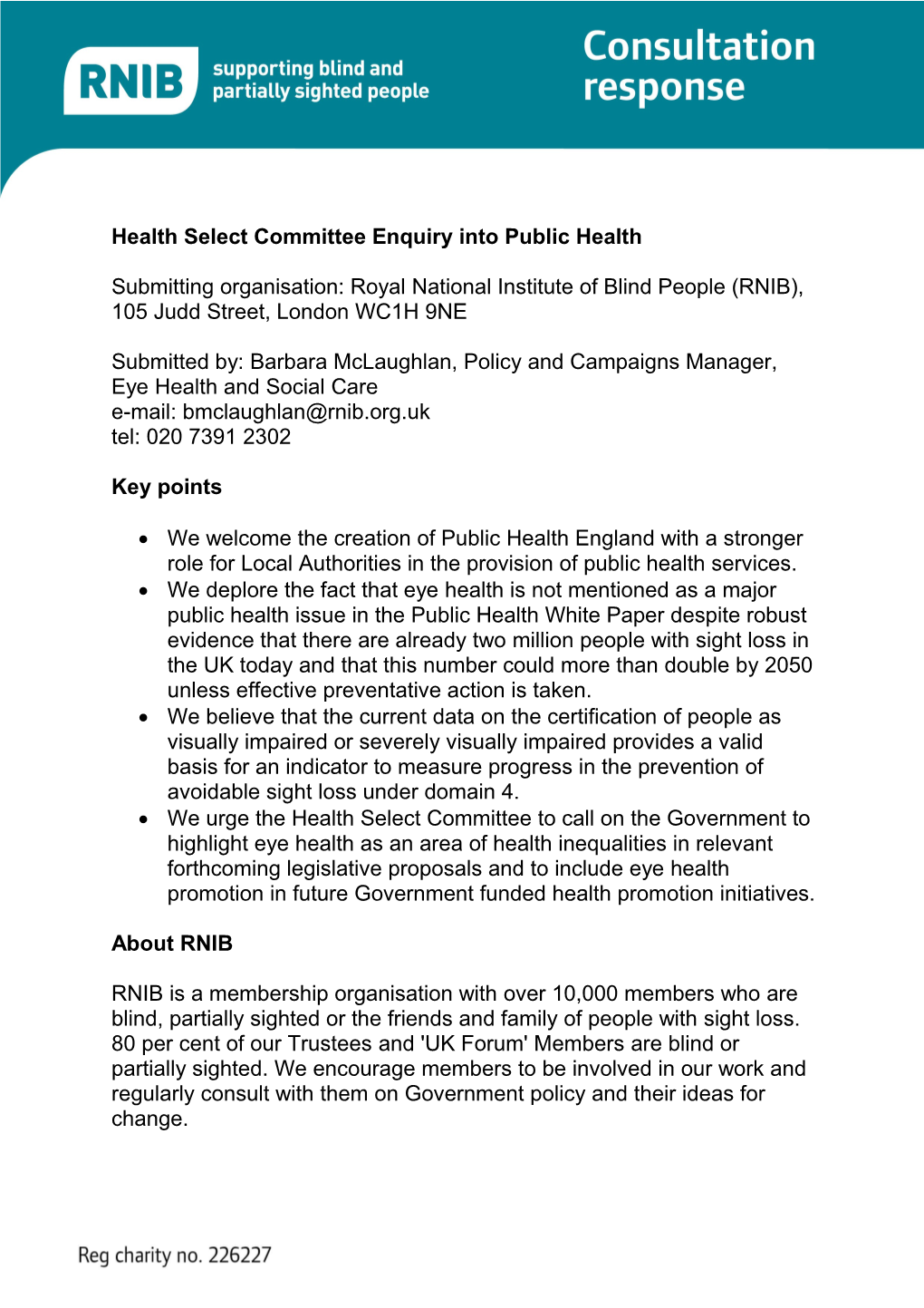 Health Select Committee Public Health