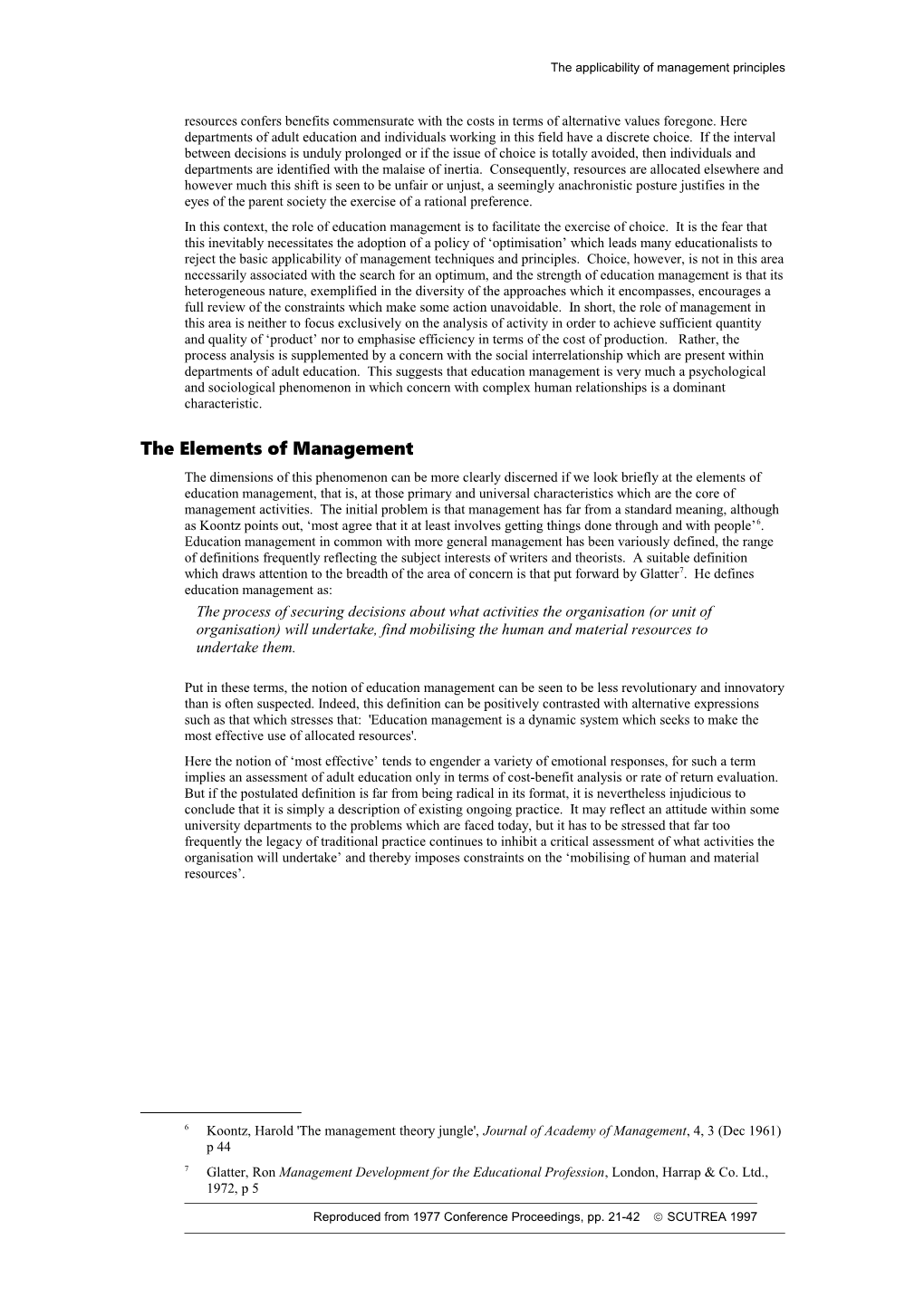 The Applicability of Management Principles Within University Departments of Adult Education