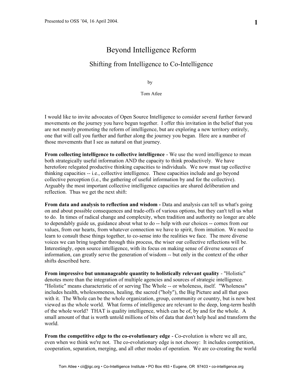 Beyond Intelligence Reform