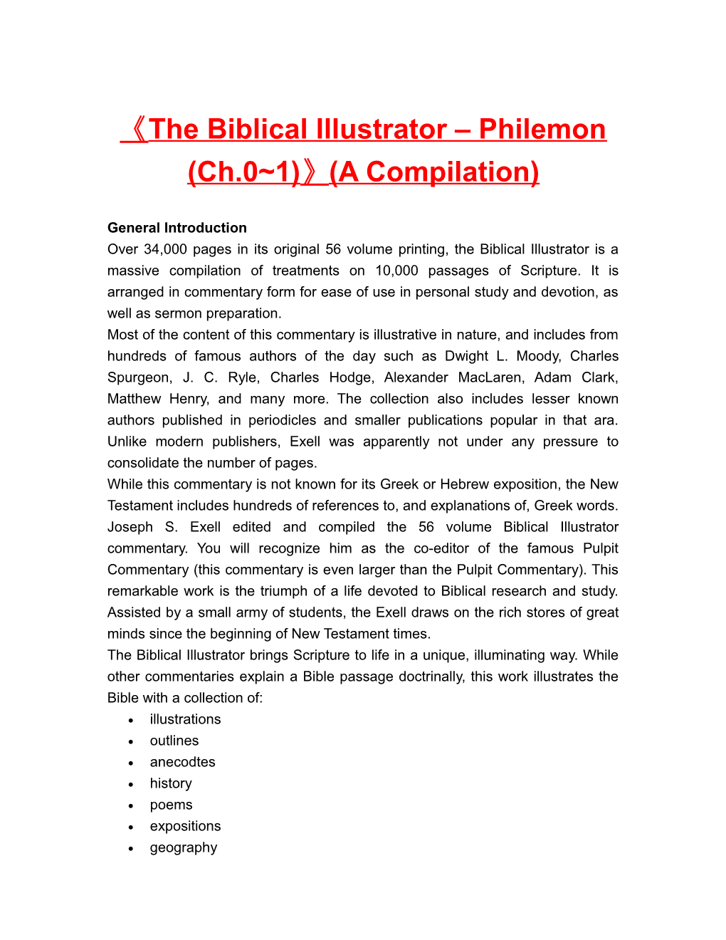 The Biblical Illustrator Philemon(Ch.0 1) (A Compilation)