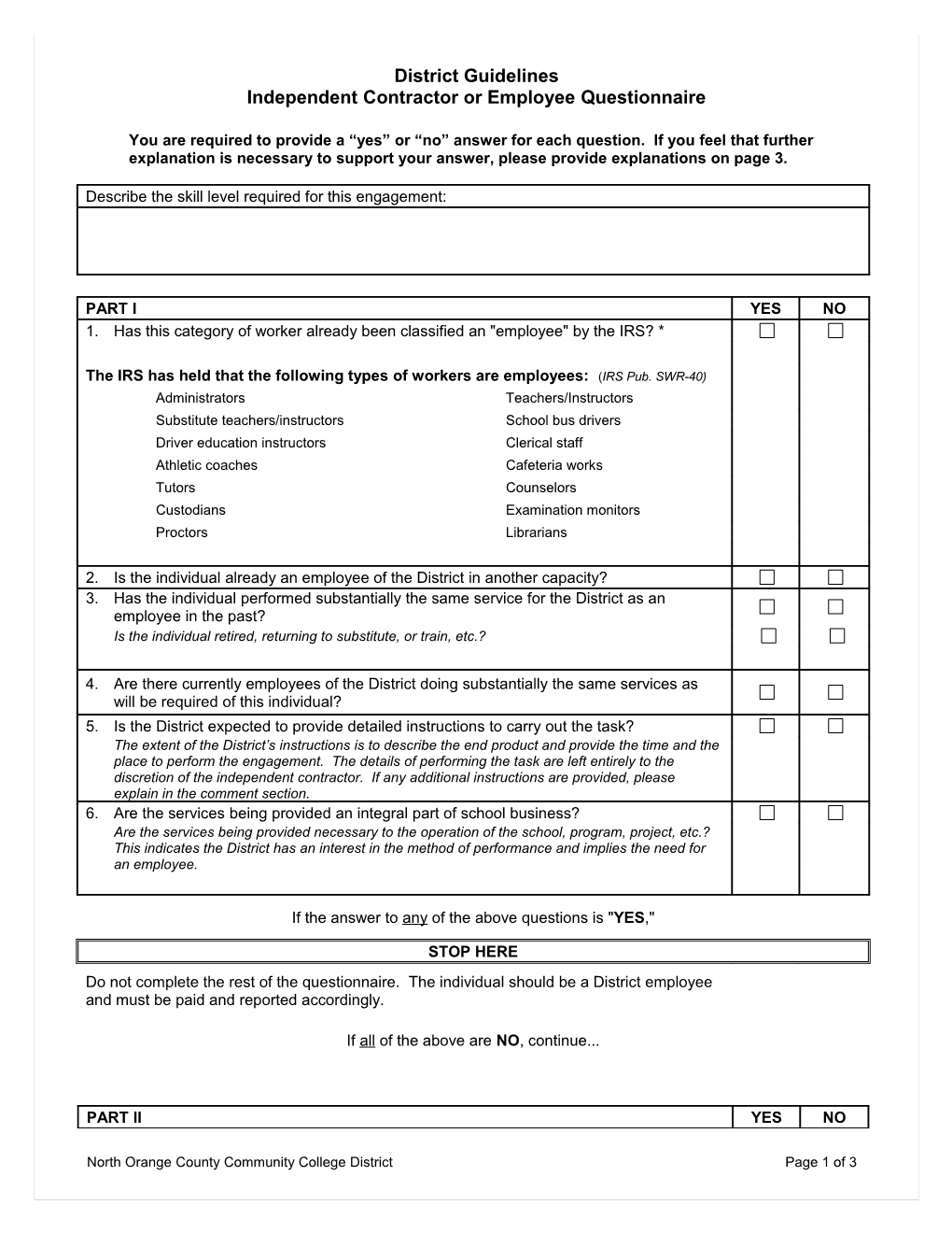 IC/Employee Questionnaire