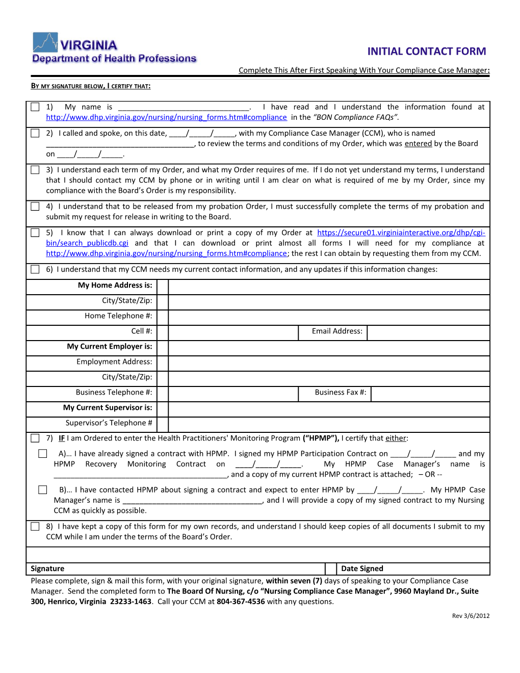 Form #1: Complete This Form After Speaking with Your Compliance Case Manager