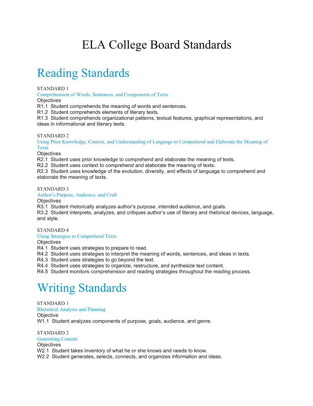 ELA College Board Standards