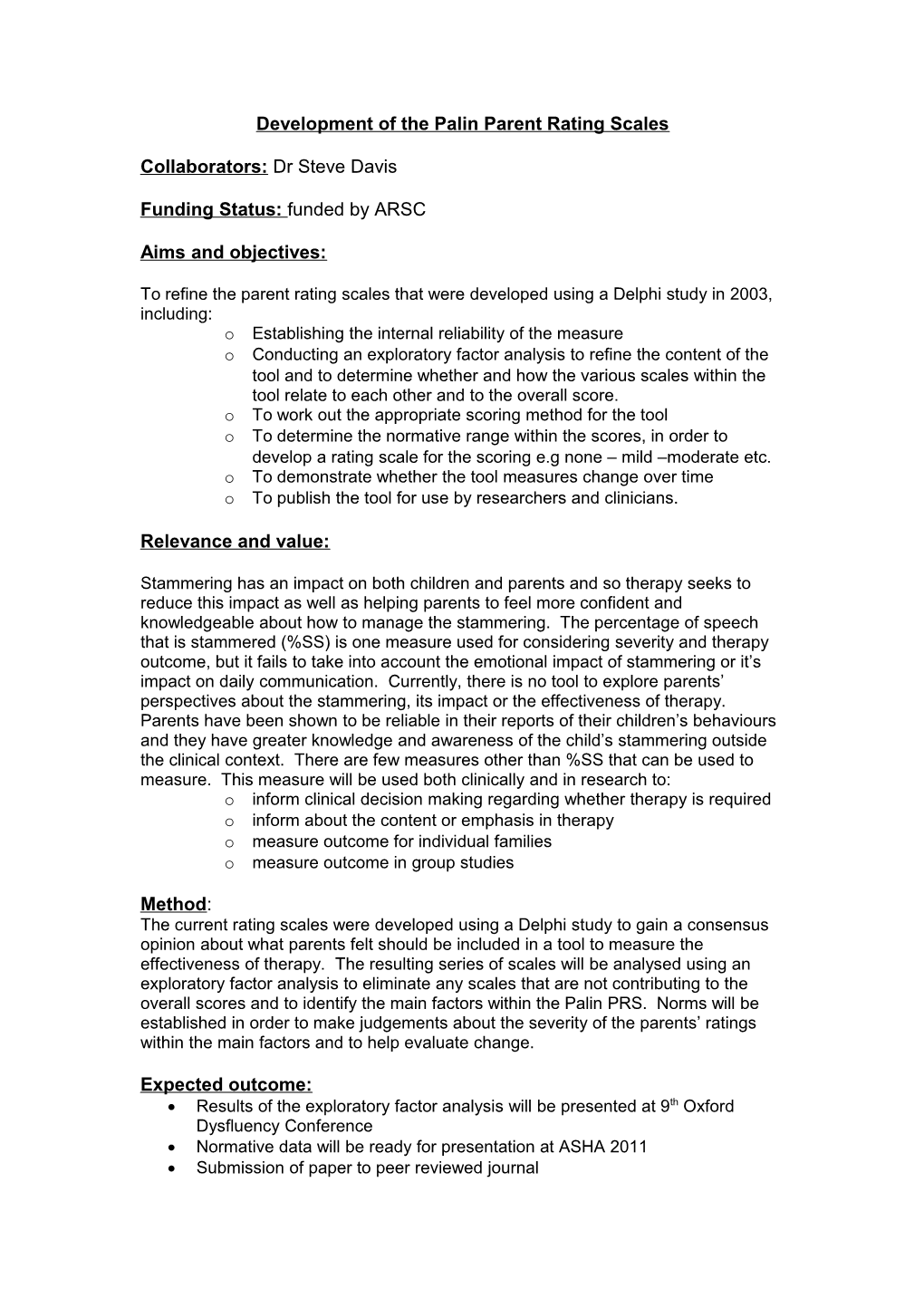 Development of the Palin Parent Rating Scales