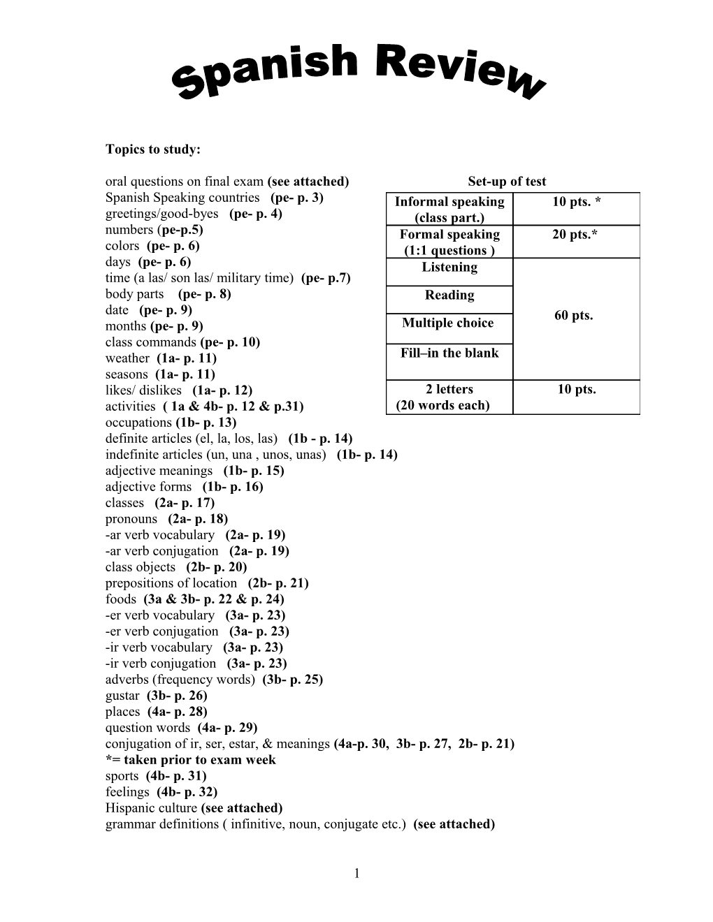 Seventh Grade Final Exam Review Sheet