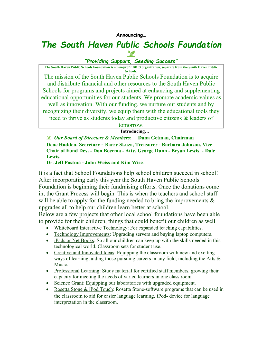 The South Haven Public Schools Foundation