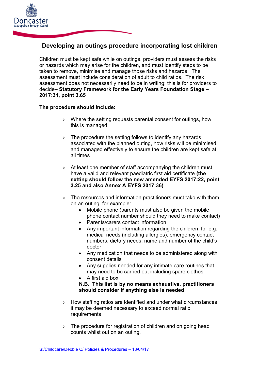 Developing an Outings Procedure Incorporating Lost Children