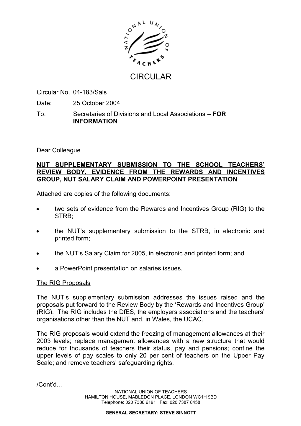 Doc Title: Nut Supplementary Submission to the School Teachers' Review Body, Evidence From