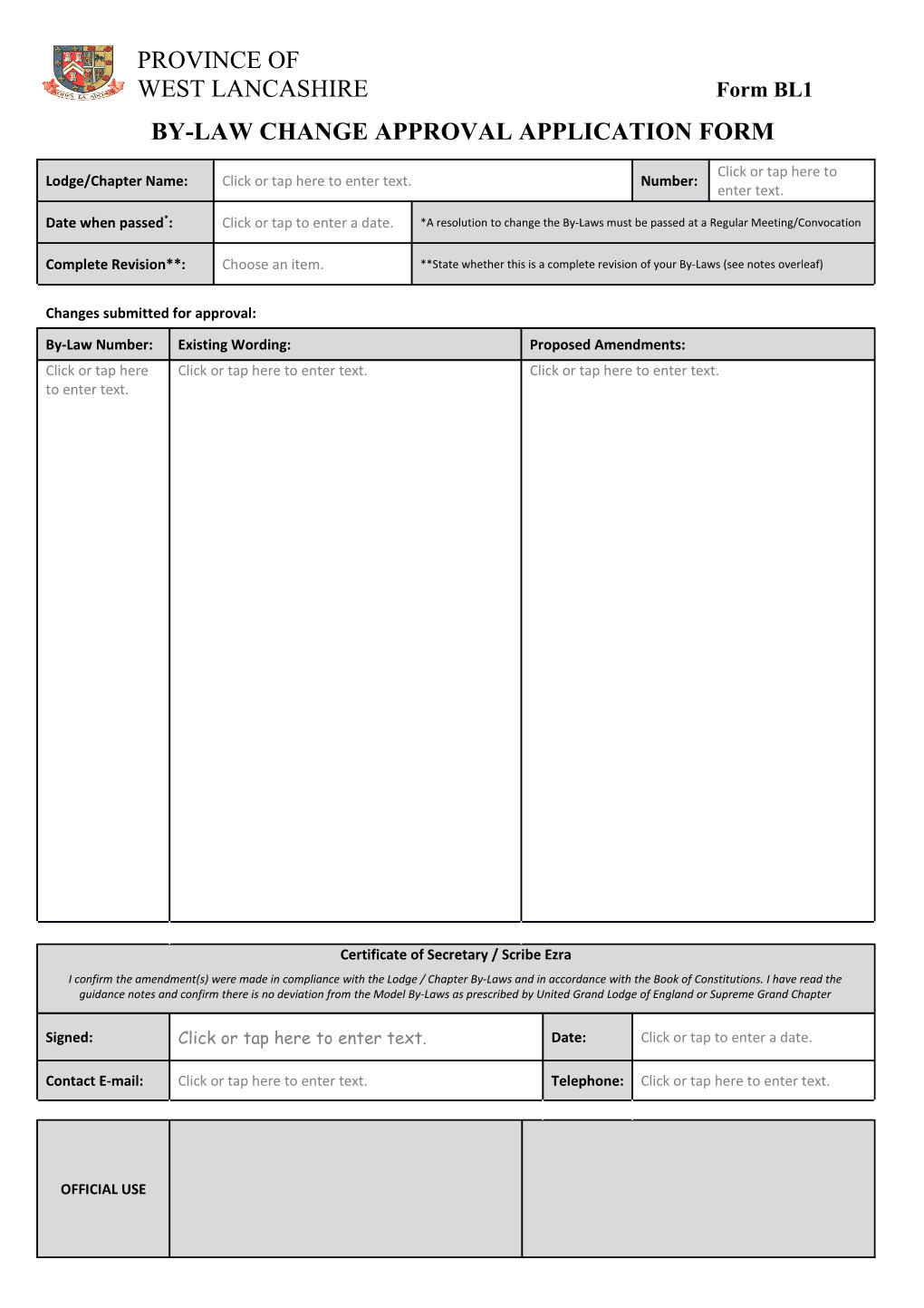 By-Law Change Approval Application Form