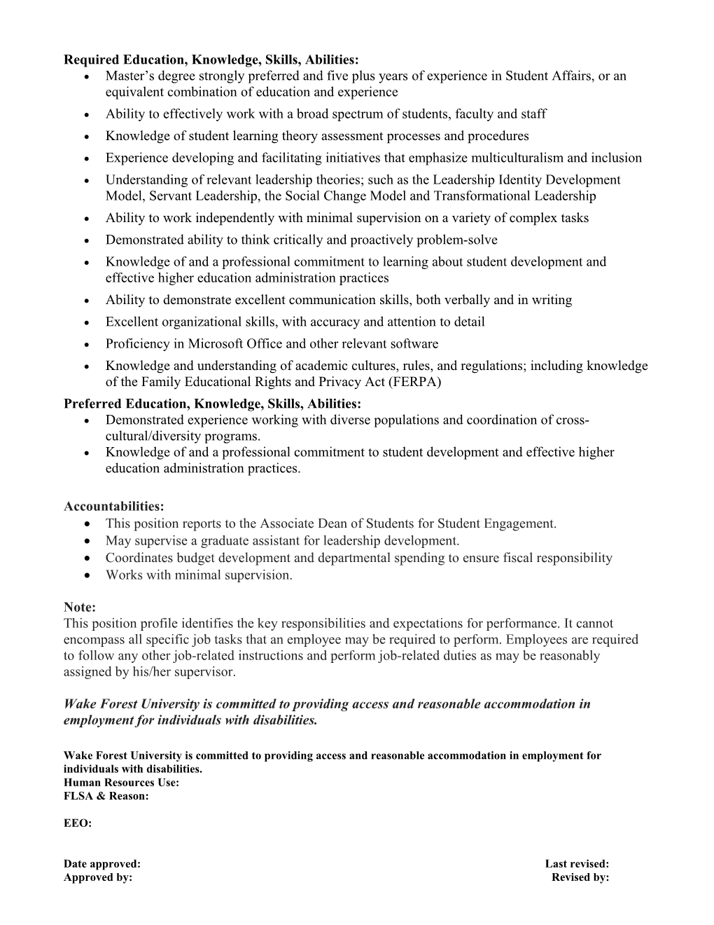Job Title: Associate Director, Student Leadership and Engagement