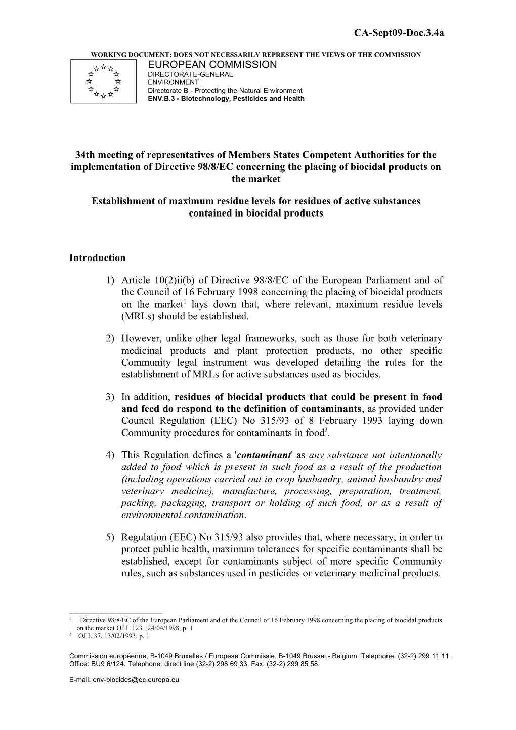 Establishment of Maximum Residue Levels for Residues of Active Substances Contained In