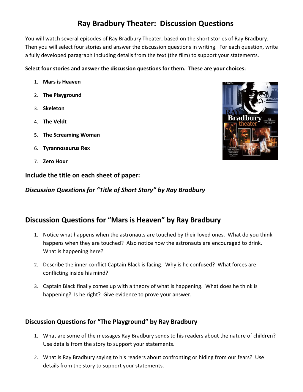 Ray Bradbury Theater: Discussion Questions