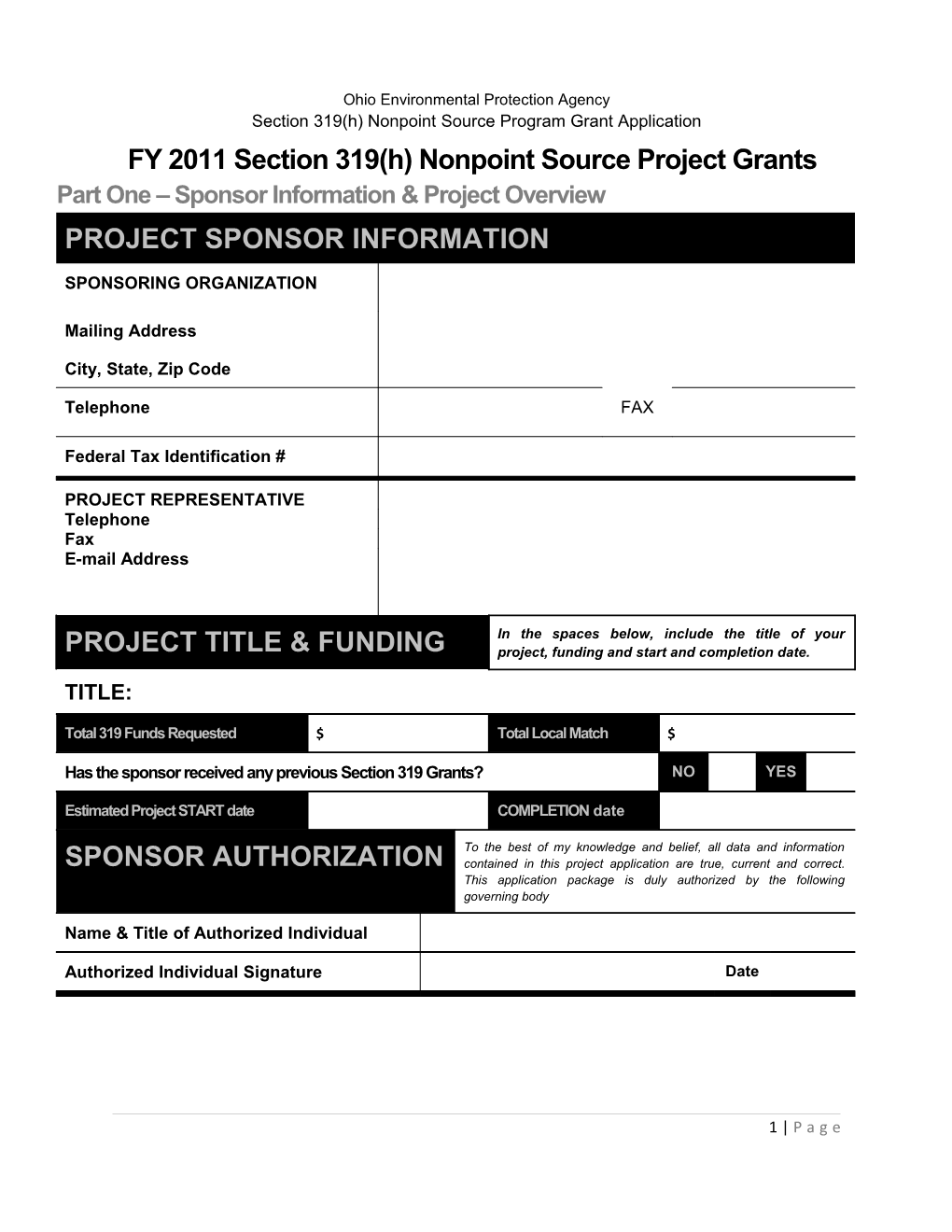FY 2011 Section 319(H) Nonpoint Source Project Grants