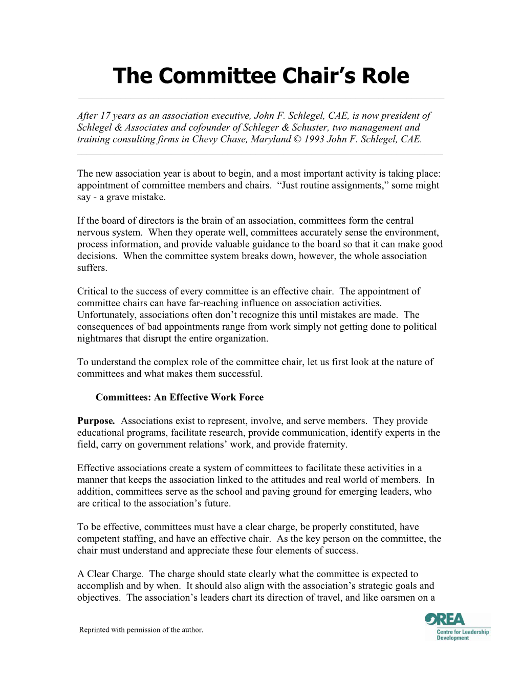 The Committee Chair S Role