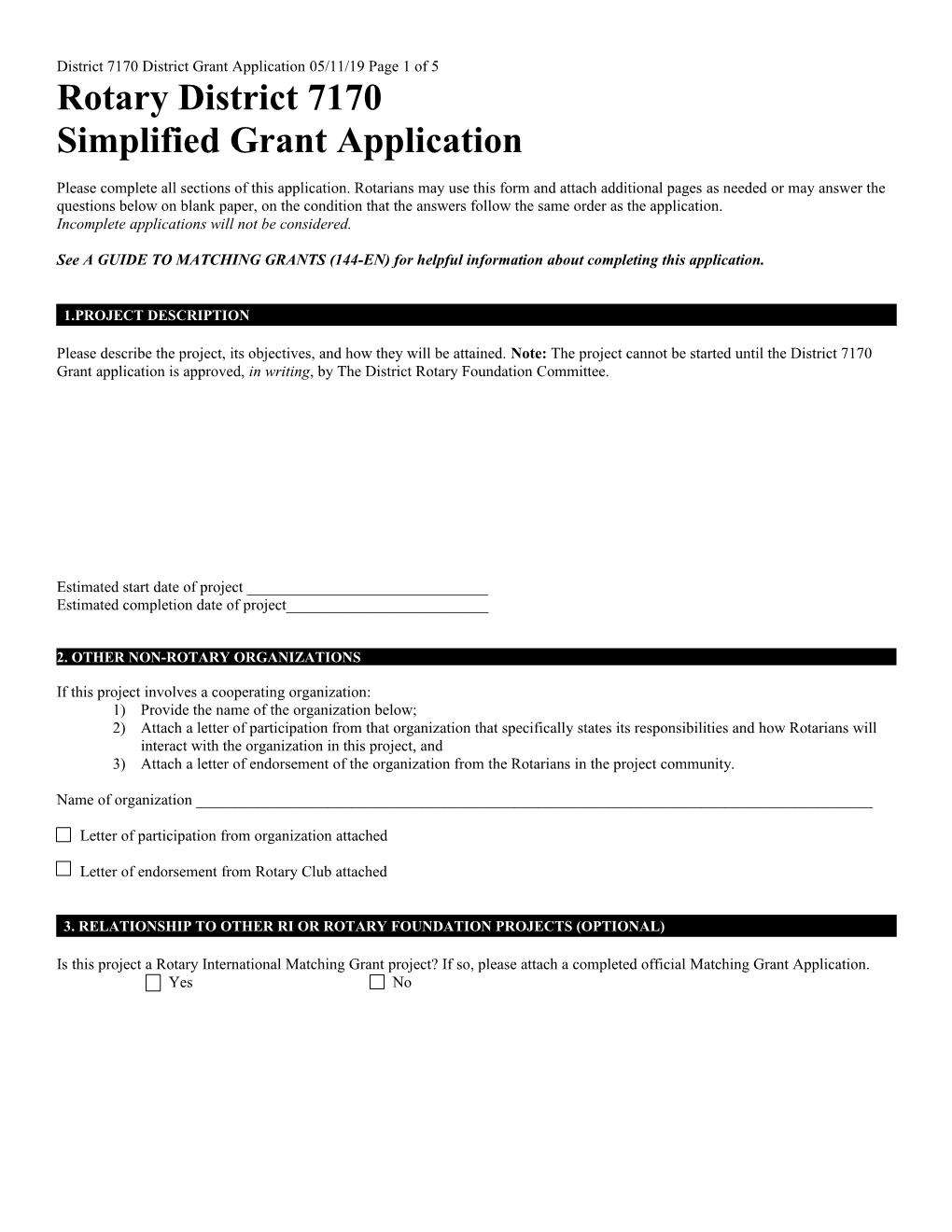 District 7170 District Grant Application 05/11/19 Page 1 of 5