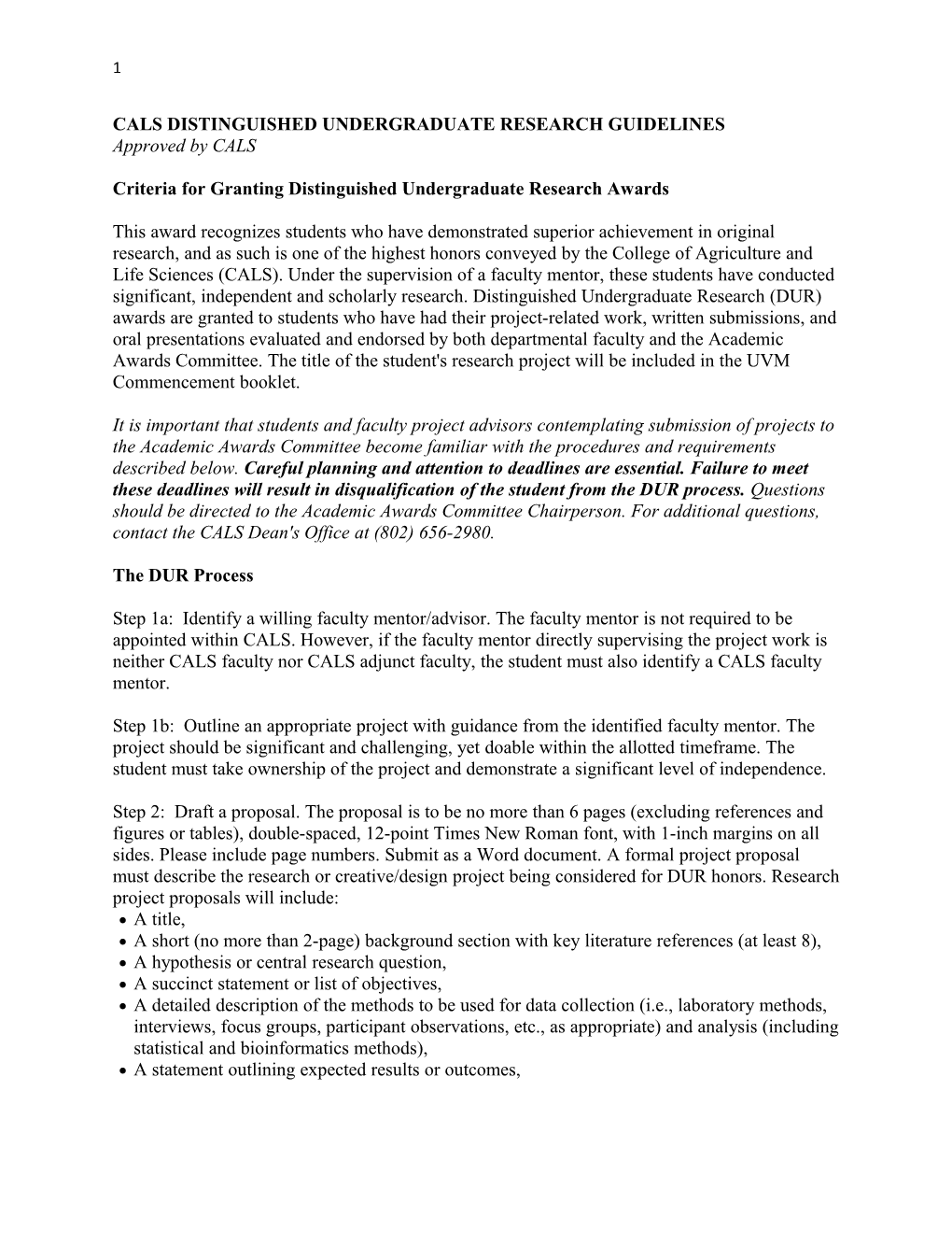 Cals Distinguished Undergraduate Research Guidelines
