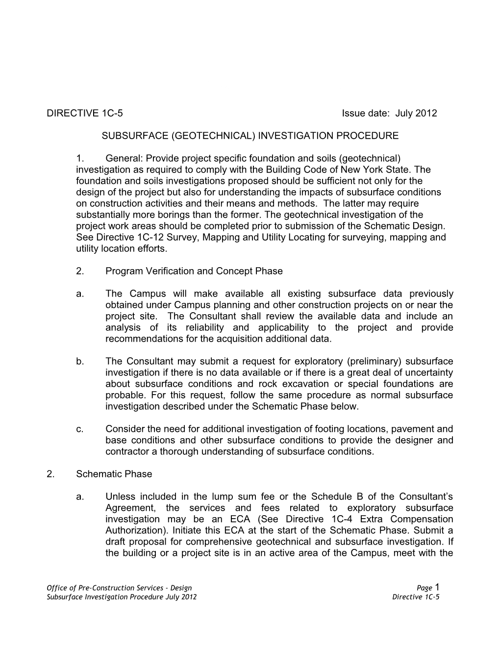 Directive 1C-5 Subsurface (Geotechnical) Investigation Procedure