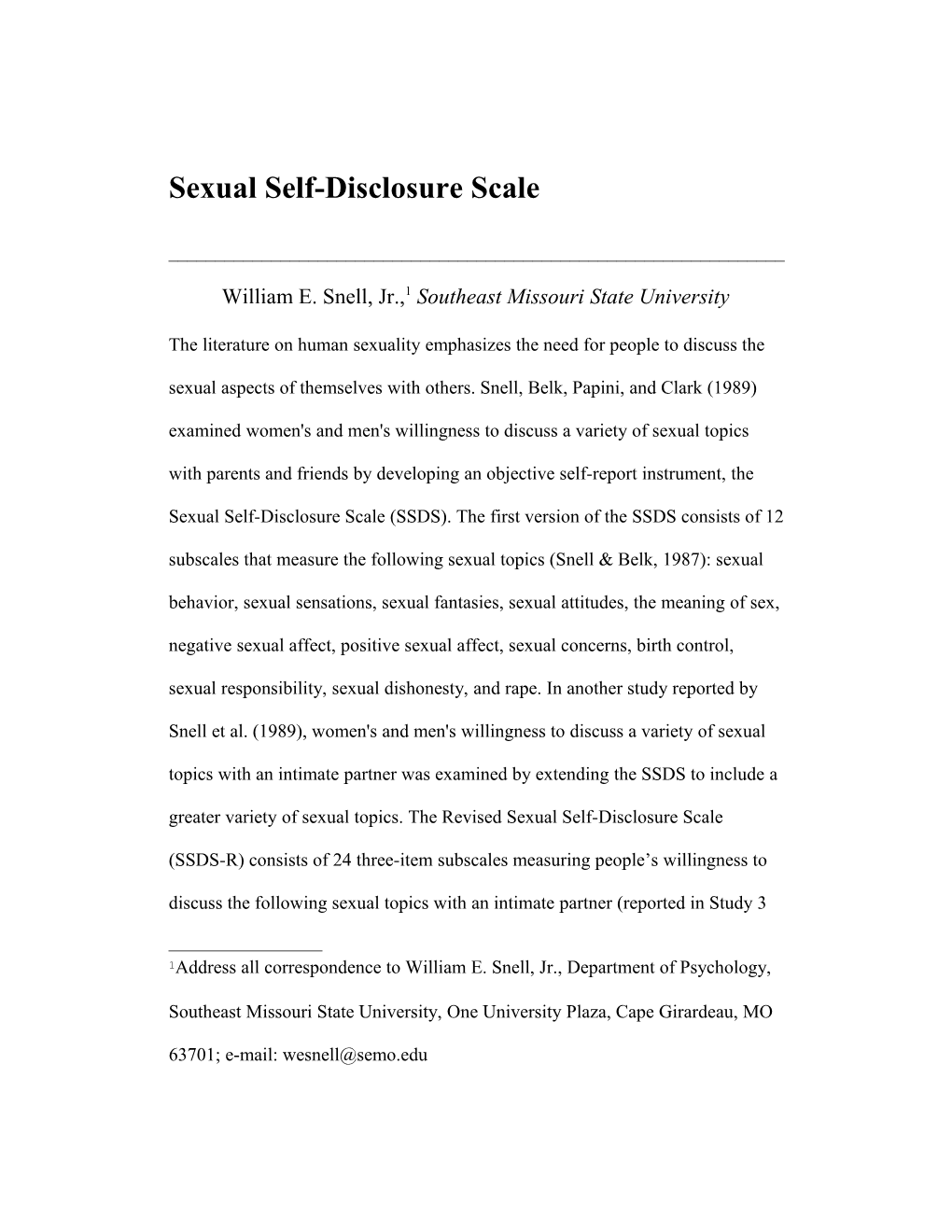 Development of the Sexual Self-Disclosure Scale (SSDS)