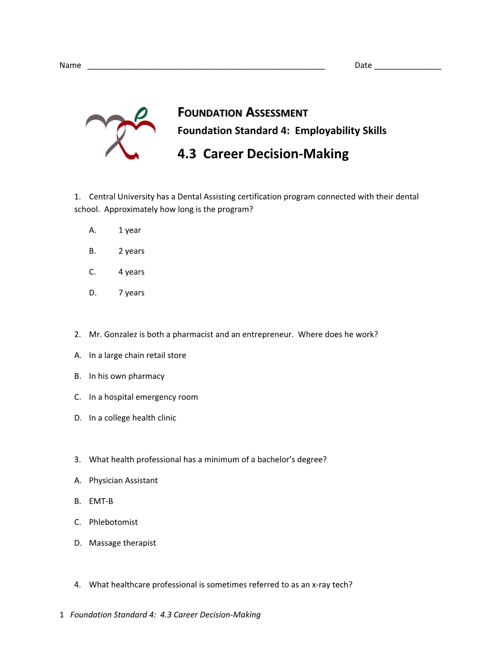 Foundation Standard 4: Employability Skills