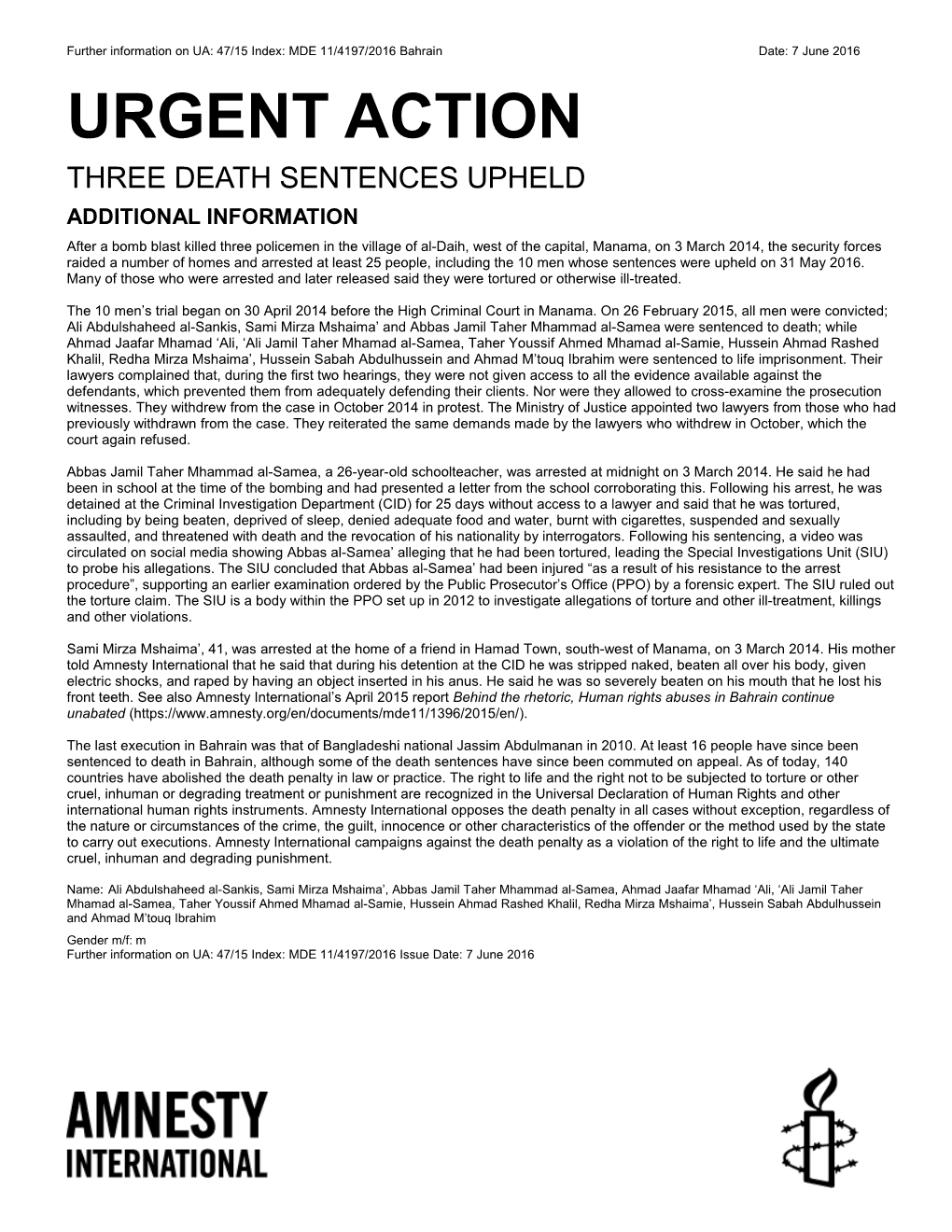 Three Death Sentences Upheld