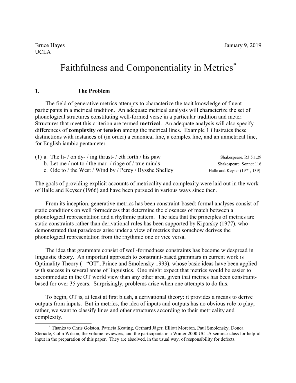 Bruce Hayesfaithfulness and Componentiality in Metricsp. 1
