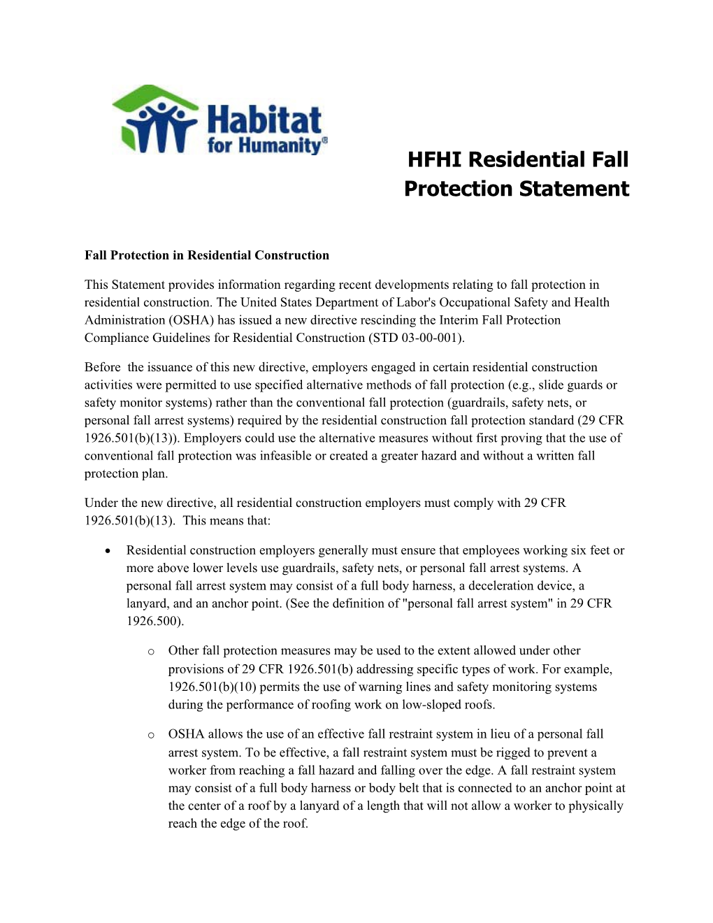 Fall Protection in Residential Construction