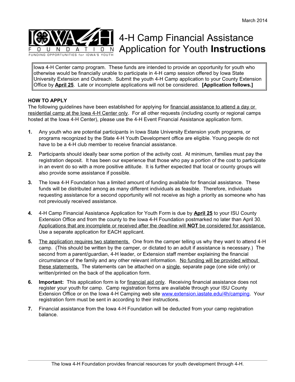 Application for Youth Instructions