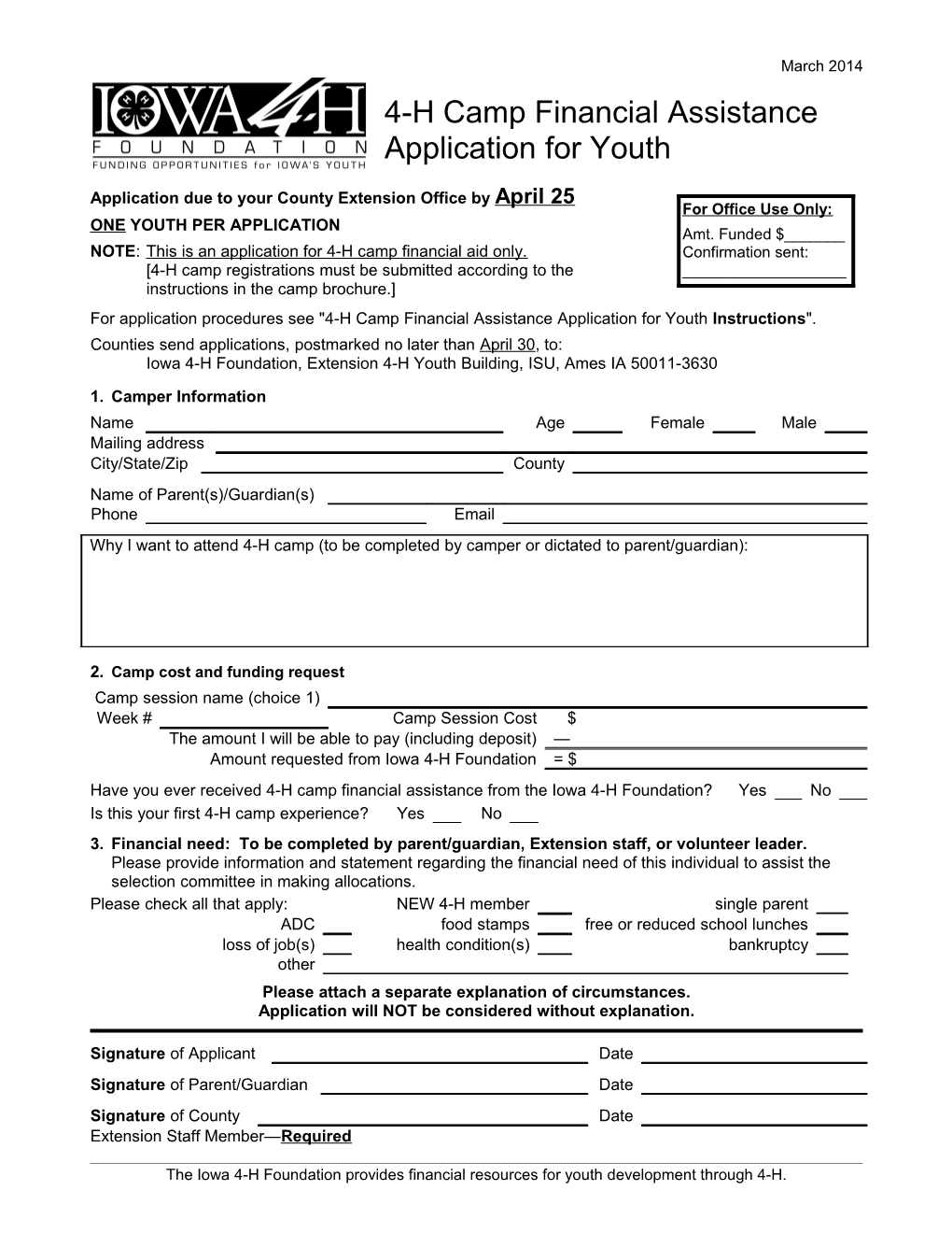 Application for Youth Instructions