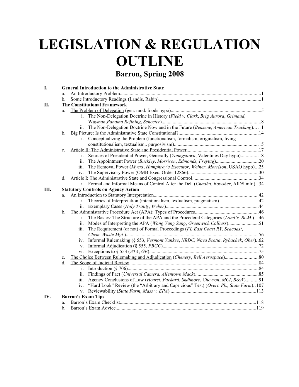 Legislation and Regulation Outline