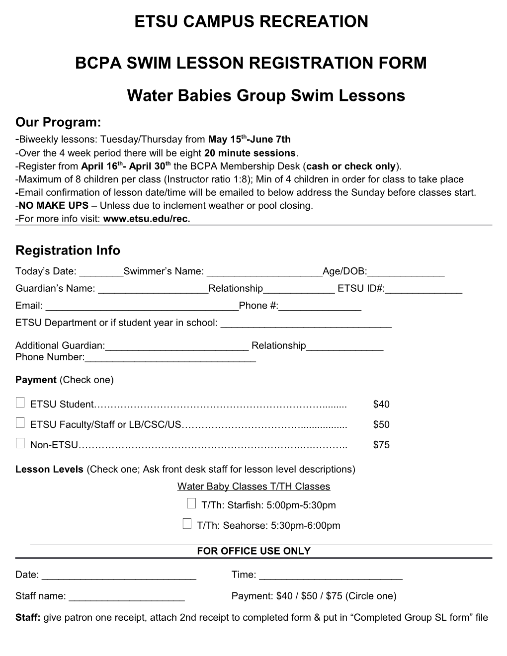 Bcpa Swim Lesson Registration Form