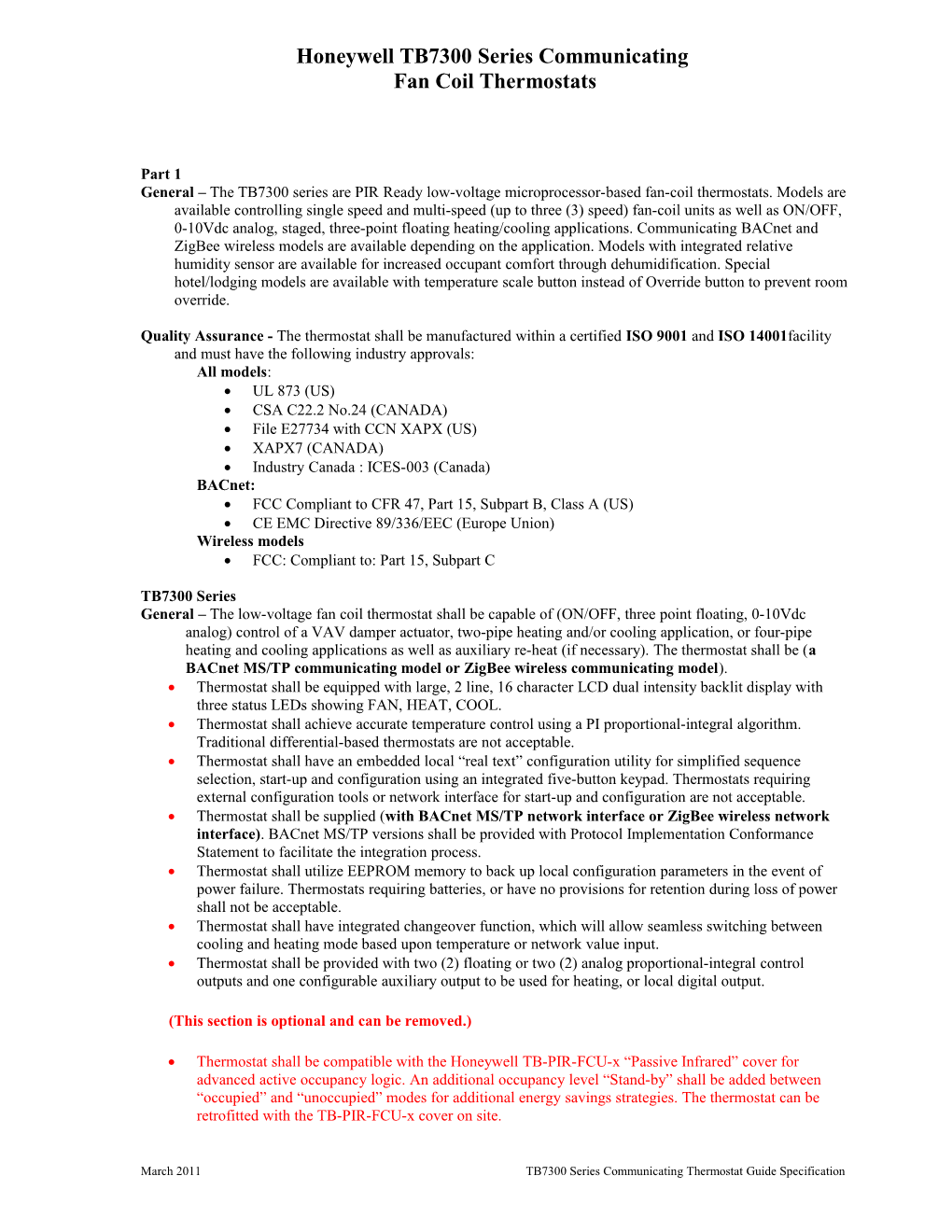 Honeywelltb7300 Series Communicating