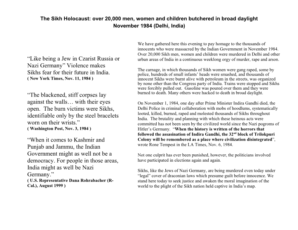 The Sikh Holocaust: Over 20,000 Men, Women and Children Butchered in Broad Daylight