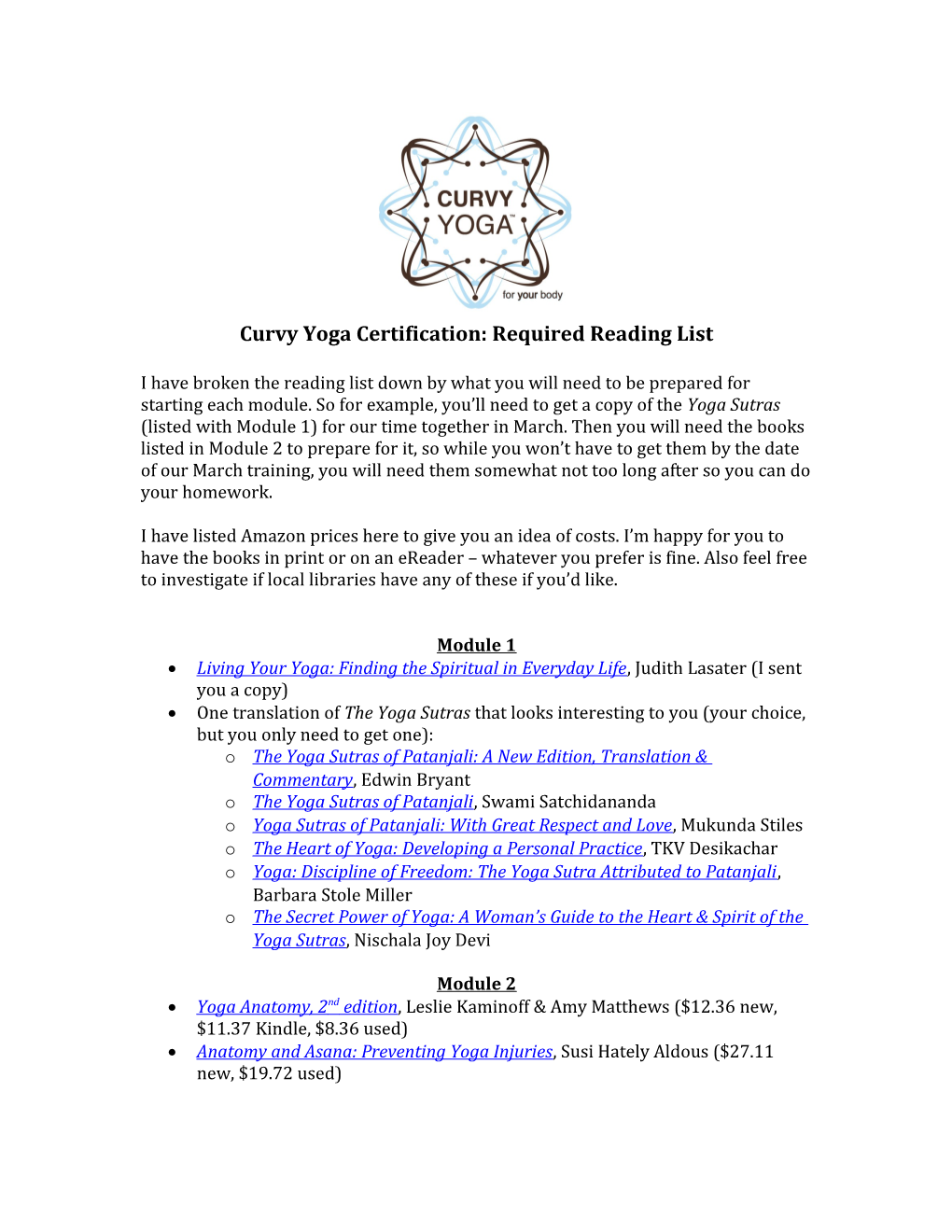 Curvy Yoga Certification: Required Reading List