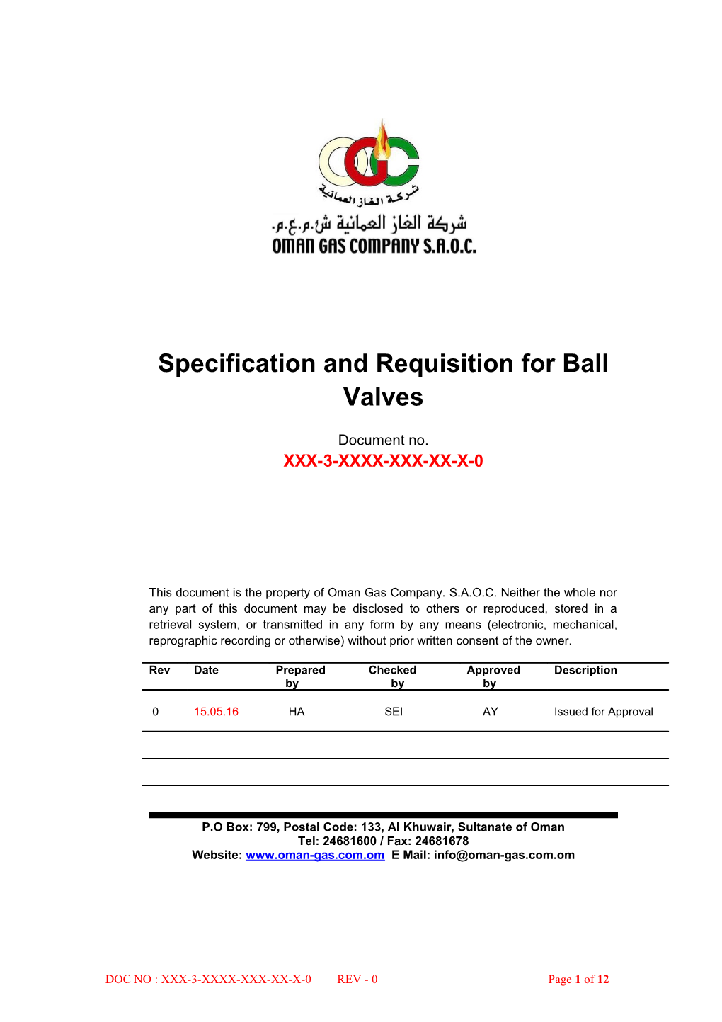 Specification and Requisition for Ball Valves