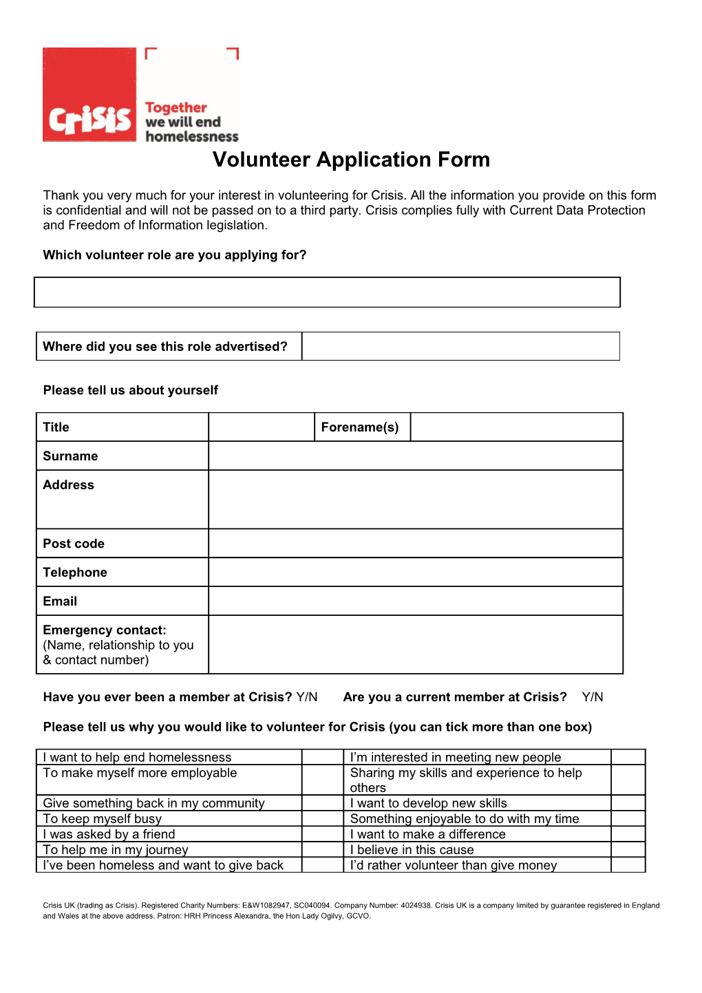 Volunteer Application Form Public Version