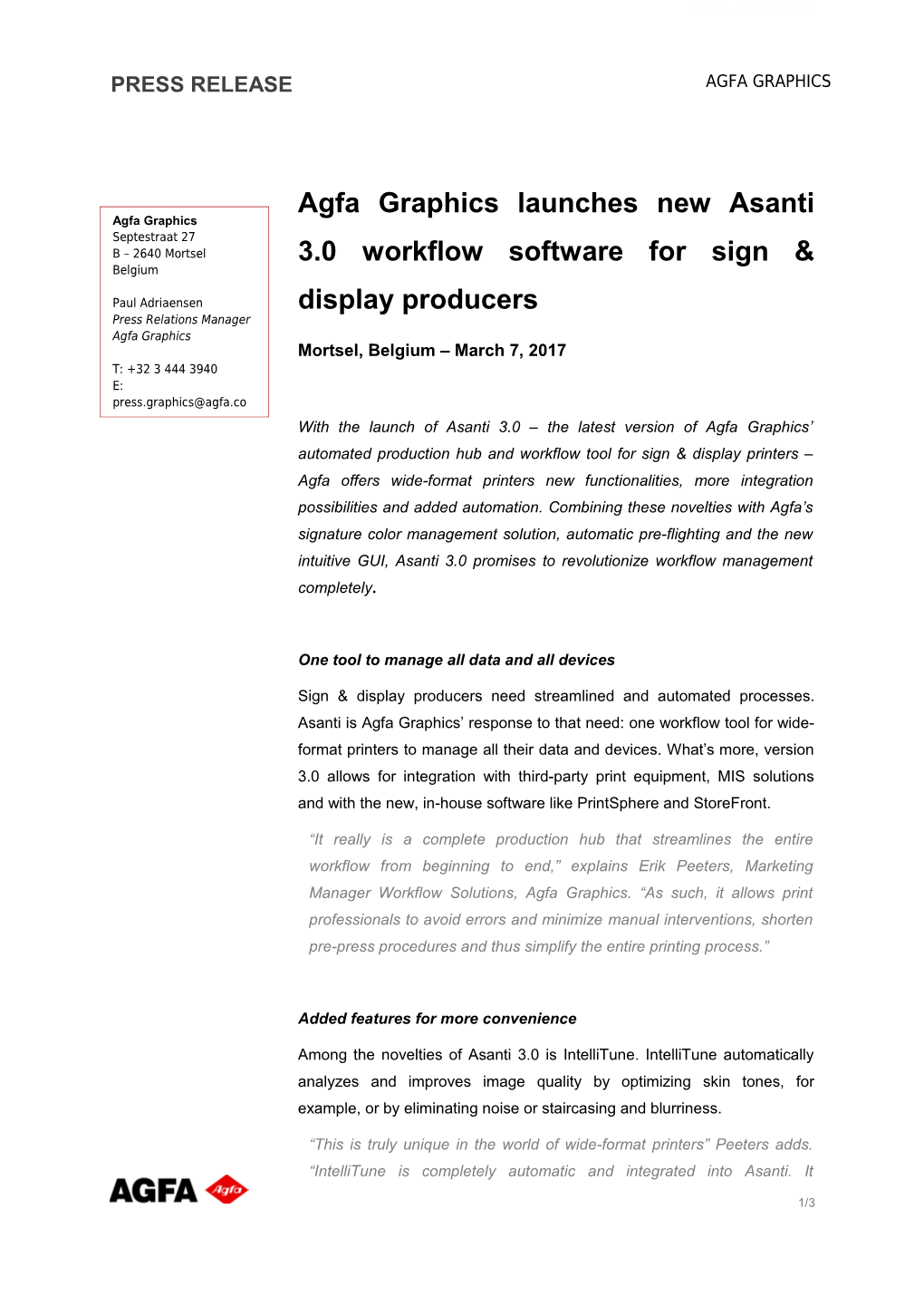 Agfa Graphicslaunches New Asanti 3.0 Workflow Software for Sign Display Producers